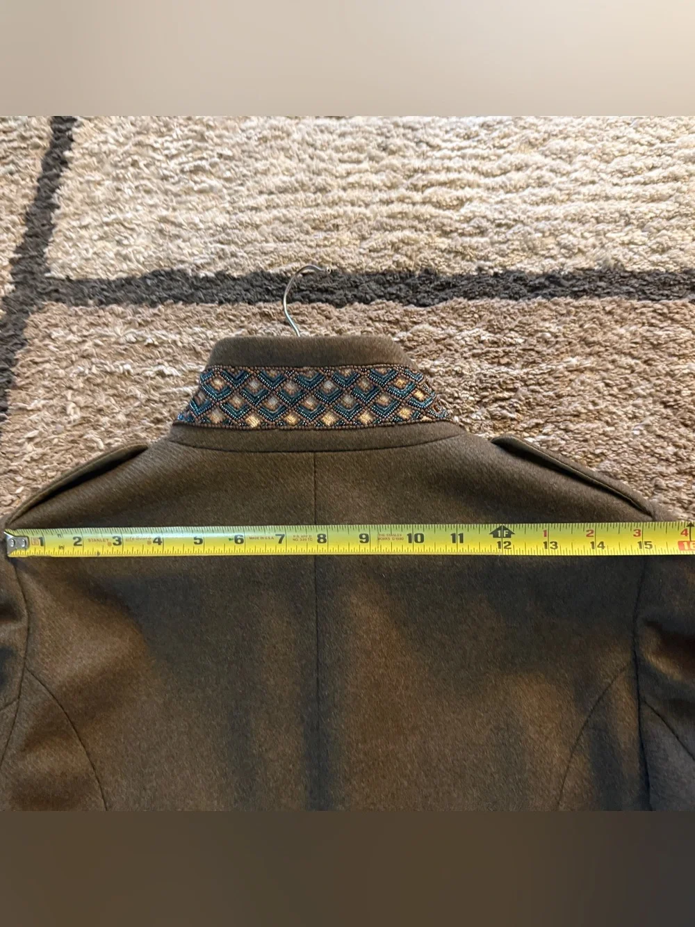 Tory Burch Olive Green Beaded Front Zip Military-Style Jacket